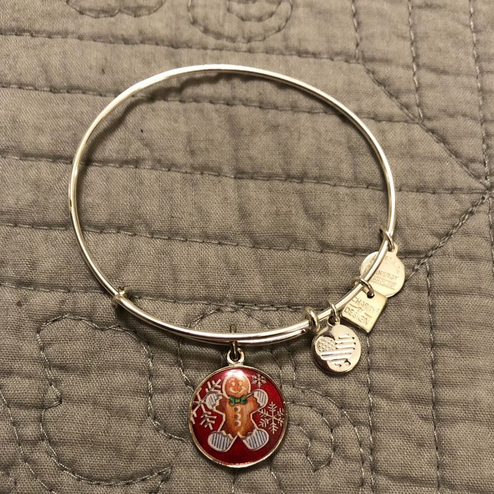 Alex and Ani gingerbread man silver tone bracelet